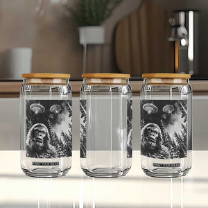 Funny Graphic Bigfoot Selfie with UFOs Weird Glass Can TS10 Print Your Wear