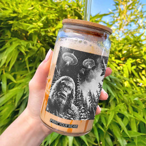Funny Graphic Bigfoot Selfie with UFOs Weird Glass Can TS10 Print Your Wear
