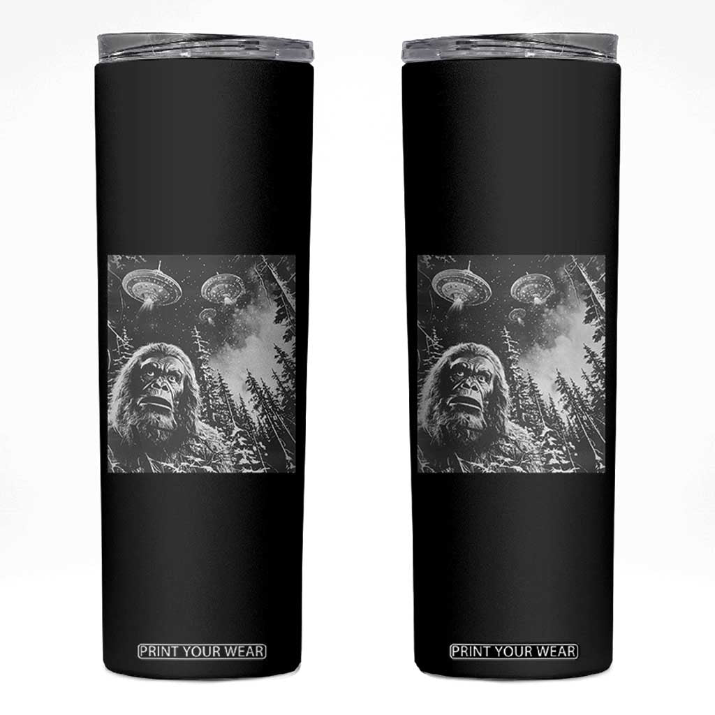 Funny Graphic Bigfoot Selfie with UFOs Weird Skinny Tumbler TS10 Black Print Your Wear