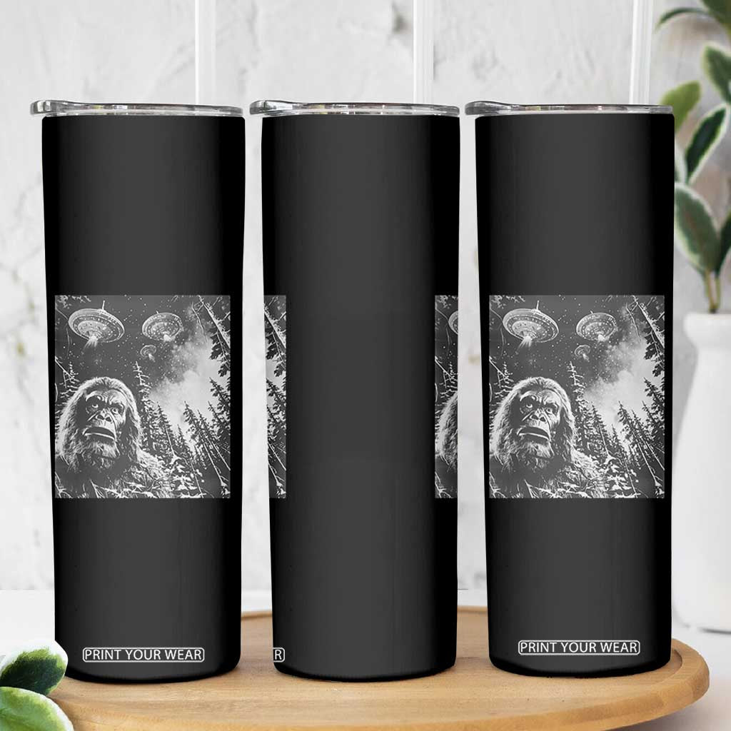 Funny Graphic Bigfoot Selfie with UFOs Weird Skinny Tumbler TS10 Print Your Wear