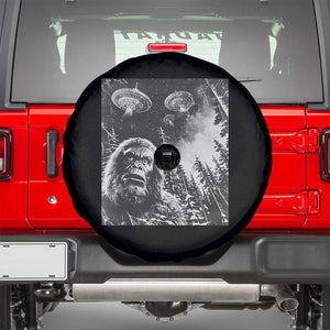 Funny Graphic Bigfoot Selfie with UFOs Weird Spare Tire Cover TS10 Black Print Your Wear