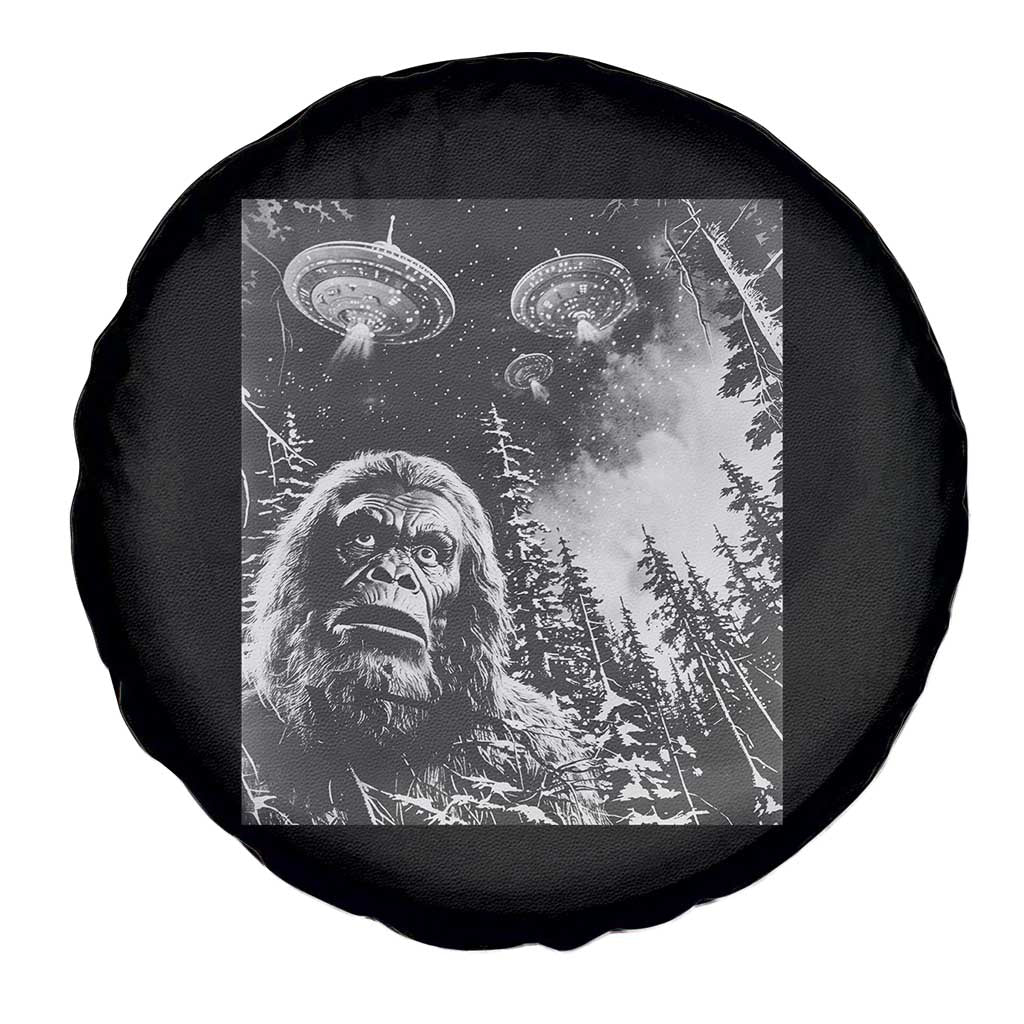 Funny Graphic Bigfoot Selfie with UFOs Weird Spare Tire Cover TS10 Print Your Wear