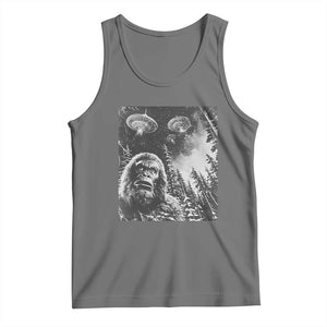 Funny Graphic Bigfoot Selfie with UFOs Weird Tank Top TS10 Black Heather Print Your Wear