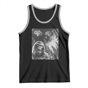Funny Graphic Bigfoot Selfie with UFOs Weird Tank Top TS10 Black Athletic Heather Print Your Wear