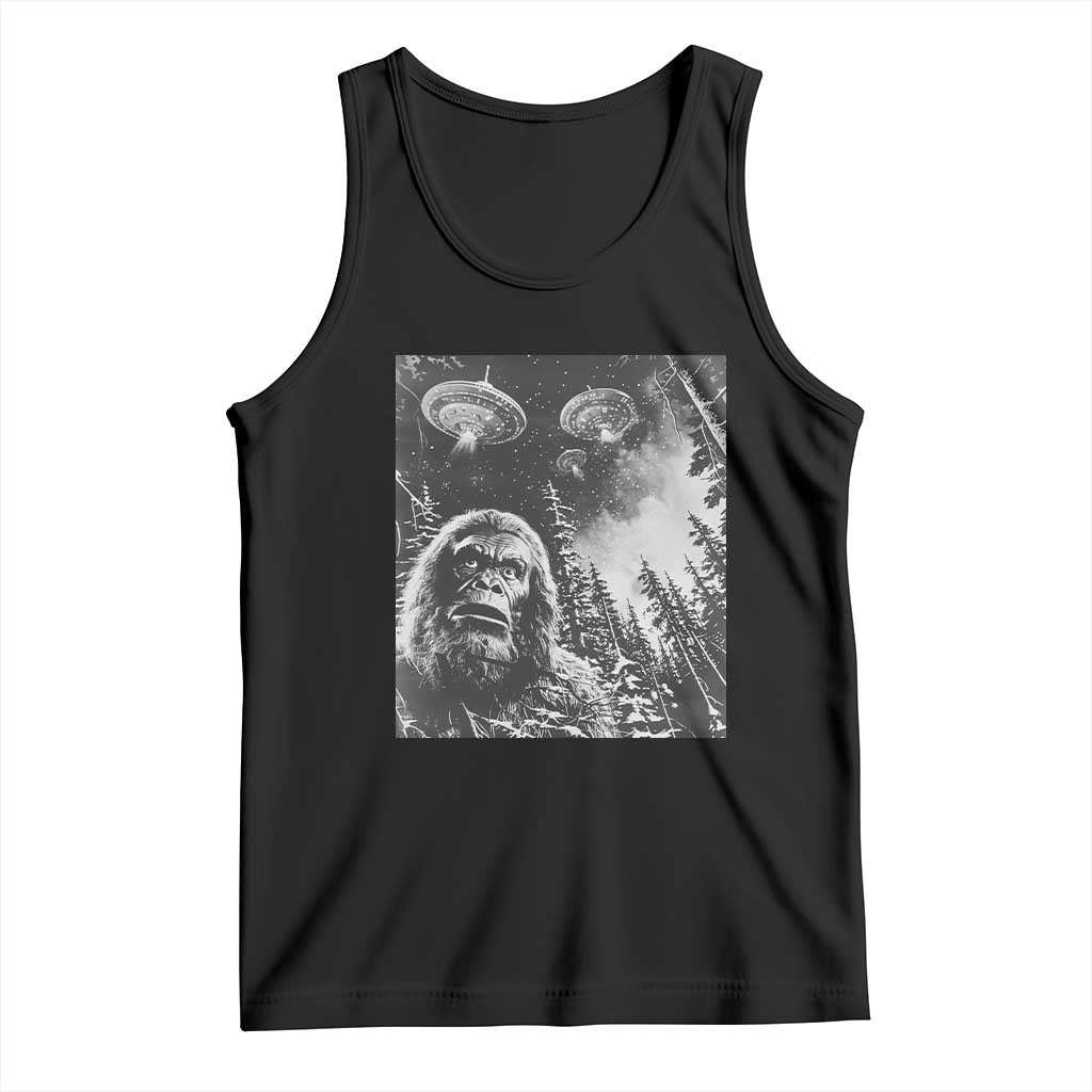 Funny Graphic Bigfoot Selfie with UFOs Weird Tank Top TS10 Black Print Your Wear