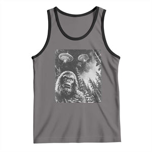 Funny Graphic Bigfoot Selfie with UFOs Weird Tank Top TS10 Deep Heather Black Print Your Wear