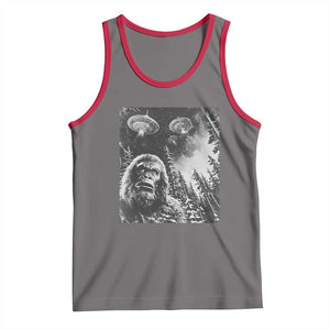 Funny Graphic Bigfoot Selfie with UFOs Weird Tank Top TS10 Deep Heather Red Print Your Wear