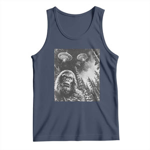 Funny Graphic Bigfoot Selfie with UFOs Weird Tank Top TS10 Navy Print Your Wear