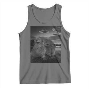 Funny Graphic Capybara Selfie with UFOs Weird Tank Top TS10 Black Heather Print Your Wear