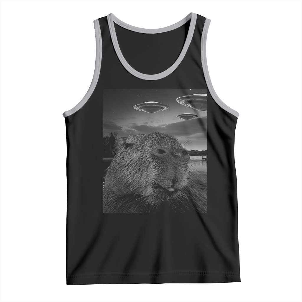 Funny Graphic Capybara Selfie with UFOs Weird Tank Top TS10 Black Athletic Heather Print Your Wear