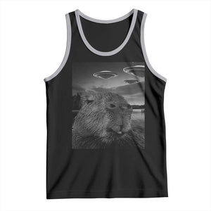 Funny Graphic Capybara Selfie with UFOs Weird Tank Top TS10 Black Athletic Heather Print Your Wear