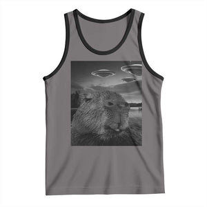 Funny Graphic Capybara Selfie with UFOs Weird Tank Top TS10 Deep Heather Black Print Your Wear