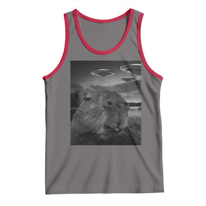 Funny Graphic Capybara Selfie with UFOs Weird Tank Top TS10 Deep Heather Red Print Your Wear
