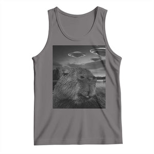 Funny Graphic Capybara Selfie with UFOs Weird Tank Top TS10 Deep Heather Print Your Wear