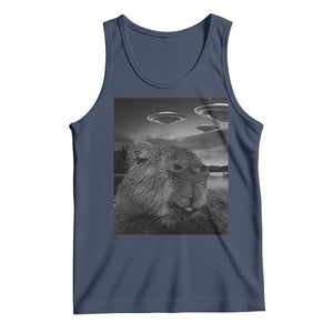 Funny Graphic Capybara Selfie with UFOs Weird Tank Top TS10 Navy Print Your Wear
