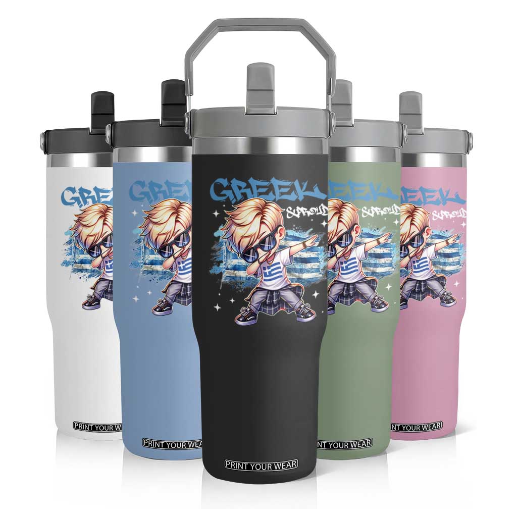Funny Greek Boy Flip Straw Tumbler Greek And Proud Dabbing TS09 Print Your Wear