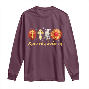 Funny Greek Orthodox Easter Day Long Sleeve Shirt Christ Is Risen Tsoureki Red Egg Sheep TS11 Maroon Print Your Wear