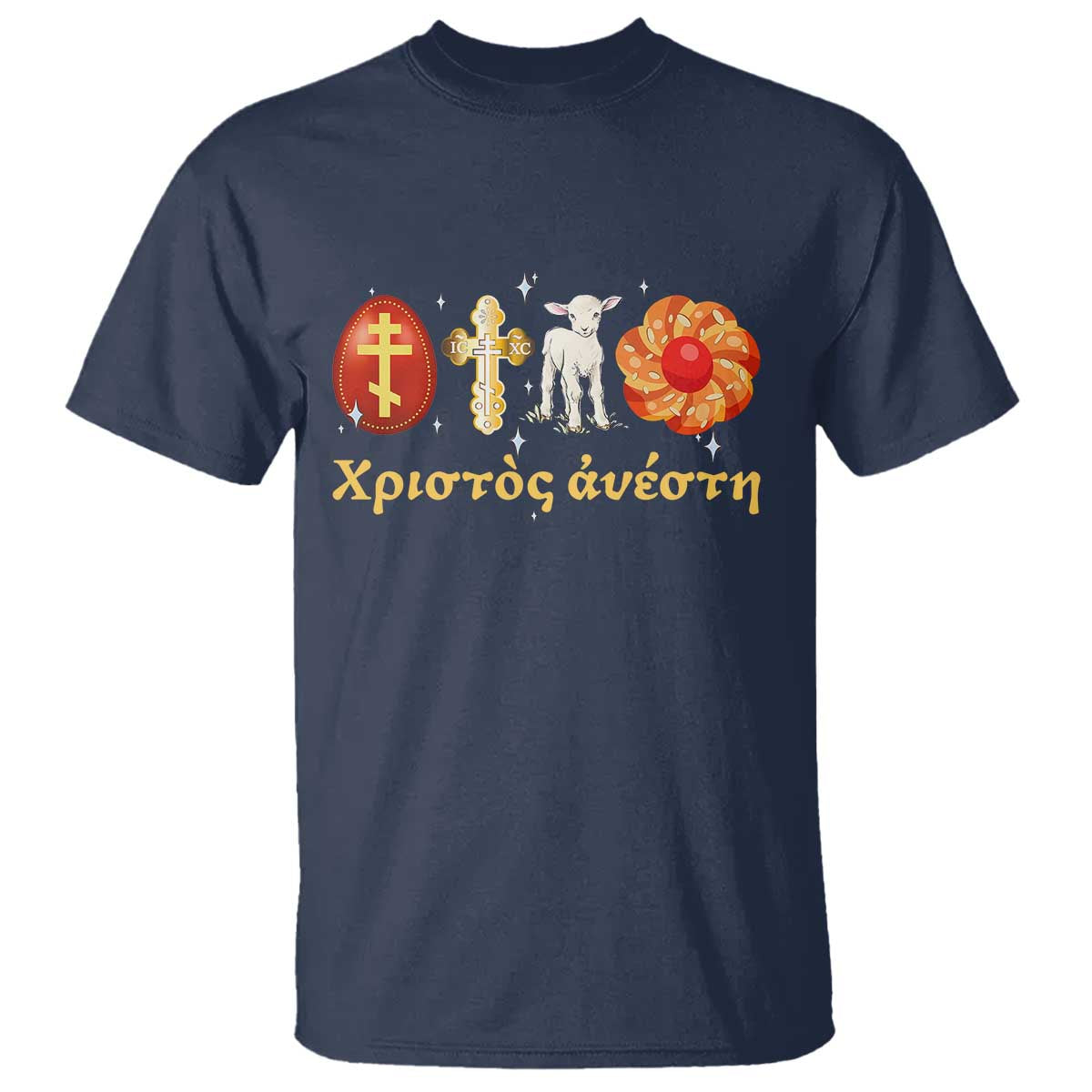 Funny Greek Orthodox Easter Day T Shirt Christ Is Risen Tsoureki Red Egg Sheep TS11 Navy Print Your Wear