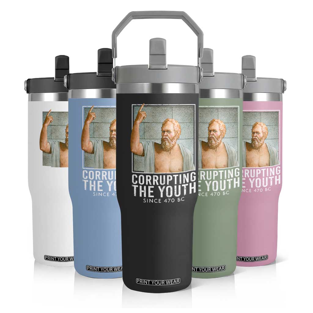 Funny Greek Philosophy Socrates Flip Straw Tumbler Corrupting The Youth Philosopher TS09 Print Your Wear