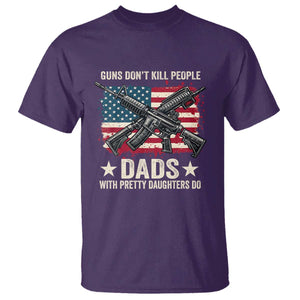 Funny Guns Don't Kill People Dads With Pretty Daughters Do T Shirt Girl Dad Vintage American Flag TS11 Purple Print Your Wear