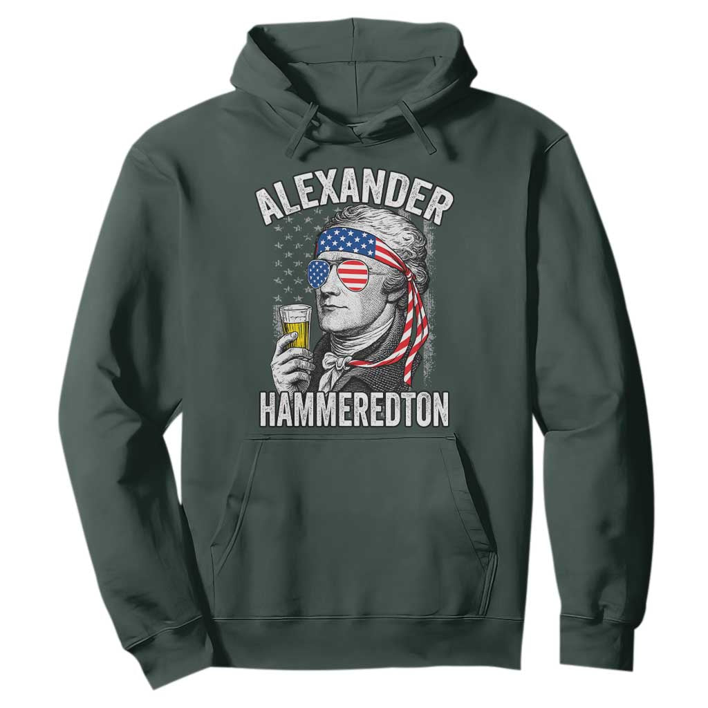 Funny Hamilton Drinking Hoodie Alexander Hammeredton 4th of July Beer Merica Flag TS10 Dark Forest Green Print Your Wear