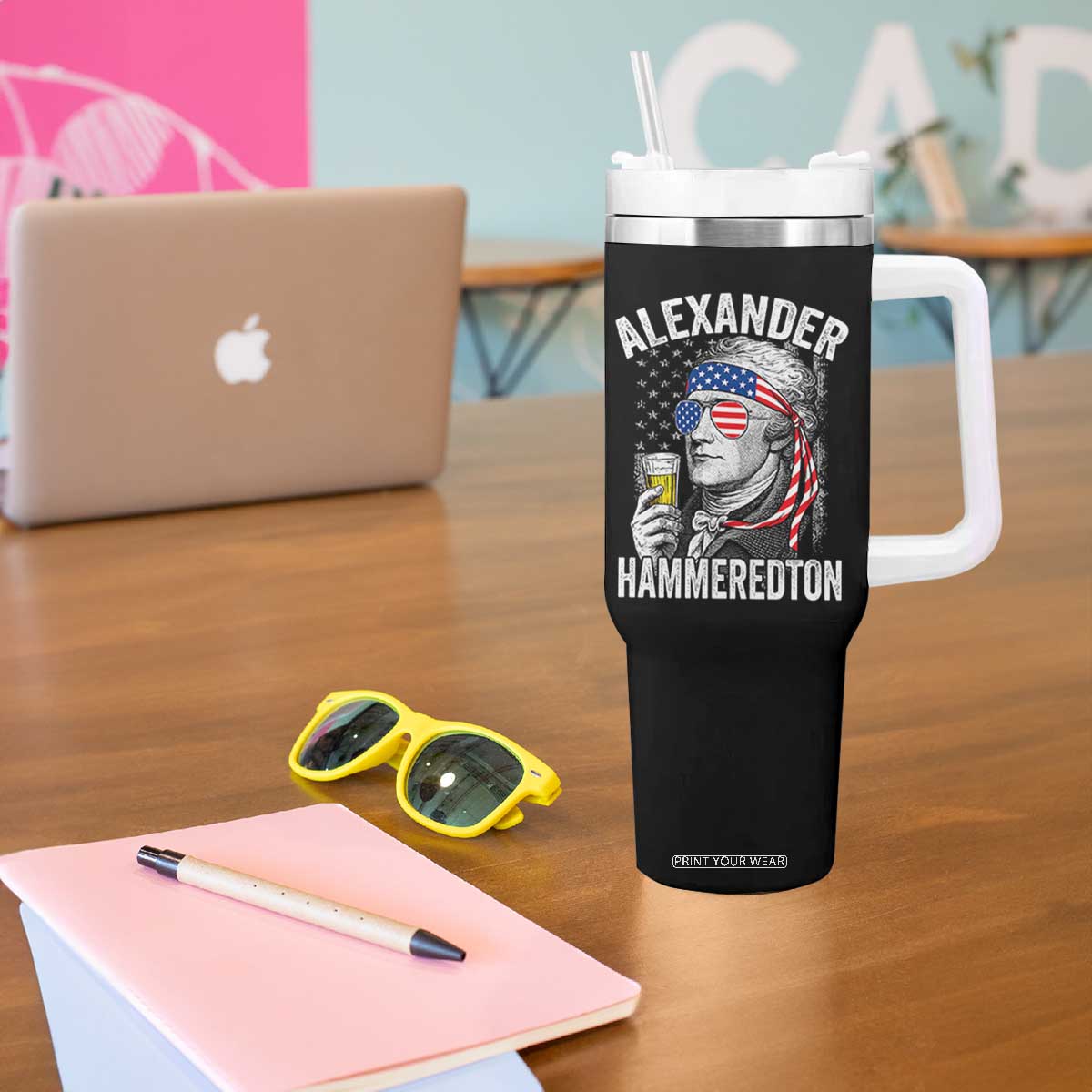 Funny Hamilton Drinking Tumbler With Handle Alexander Hammeredton 4th of July Beer Merica Flag TS10 Print Your Wear