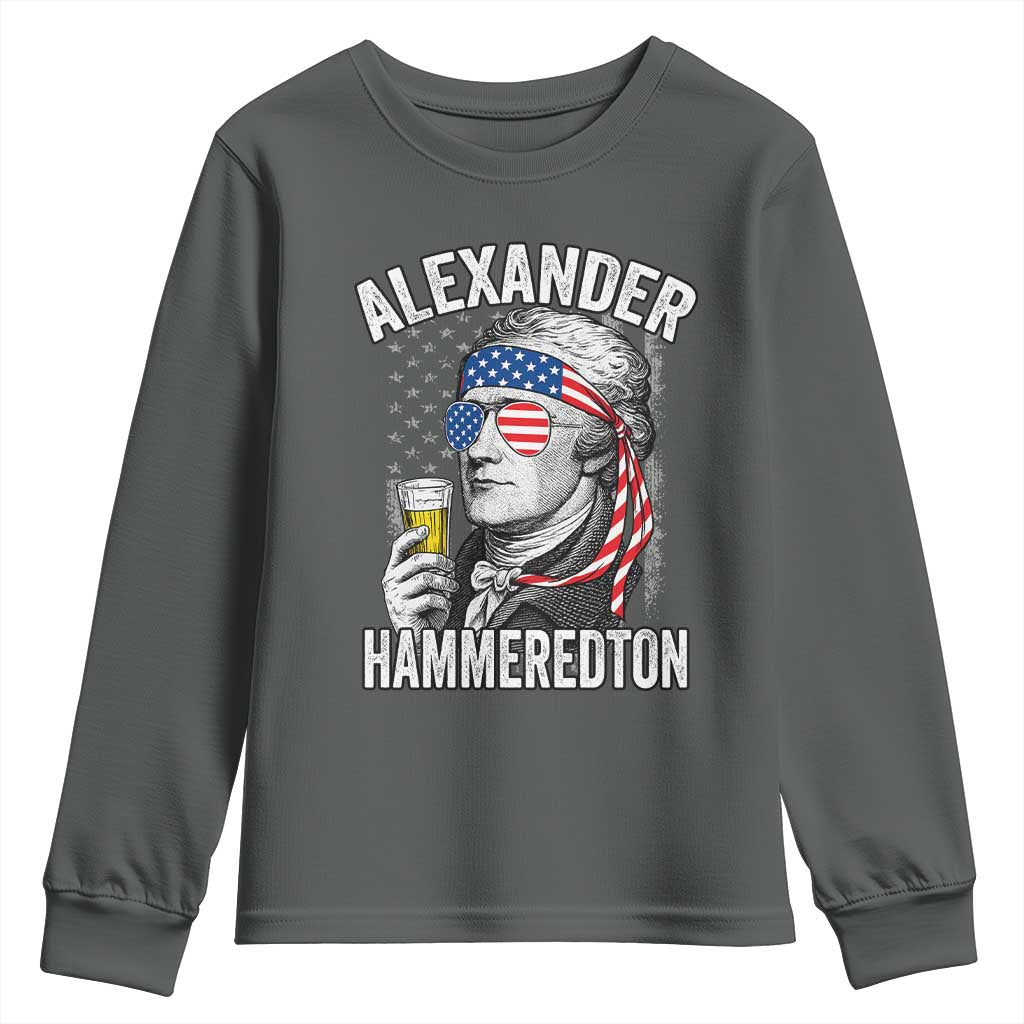 Funny Hamilton Drinking Youth Sweatshirt Alexander Hammeredton 4th of July Beer Merica Flag TS10 Dark Heather Print Your Wear