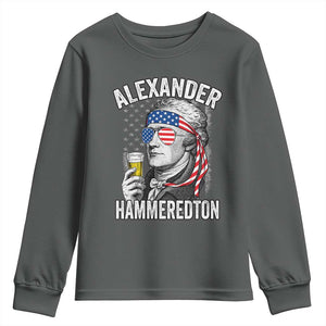 Funny Hamilton Drinking Youth Sweatshirt Alexander Hammeredton 4th of July Beer Merica Flag TS10 Dark Heather Print Your Wear