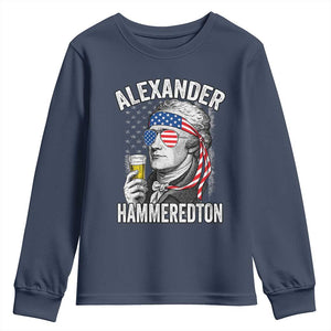 Funny Hamilton Drinking Youth Sweatshirt Alexander Hammeredton 4th of July Beer Merica Flag TS10 Navy Print Your Wear