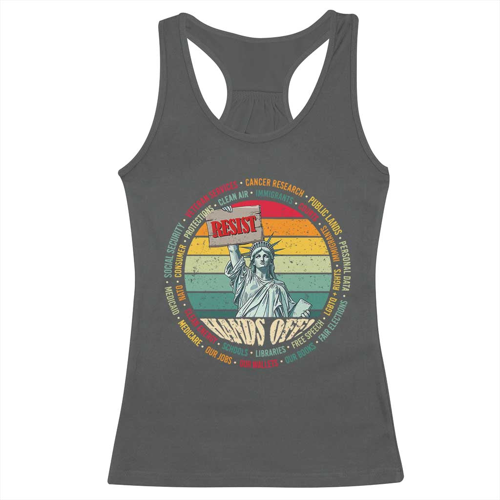Funny Hands Off Racerback Tank Top Resist Vintage Statue Of Liberty TS11 Dark Heather Print Your Wear