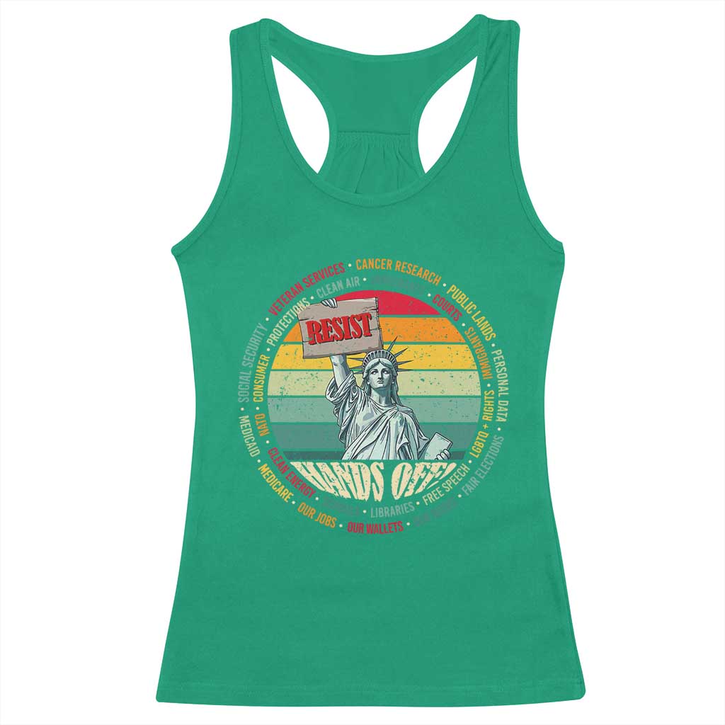 Funny Hands Off Racerback Tank Top Resist Vintage Statue Of Liberty TS11 Irish Green Print Your Wear