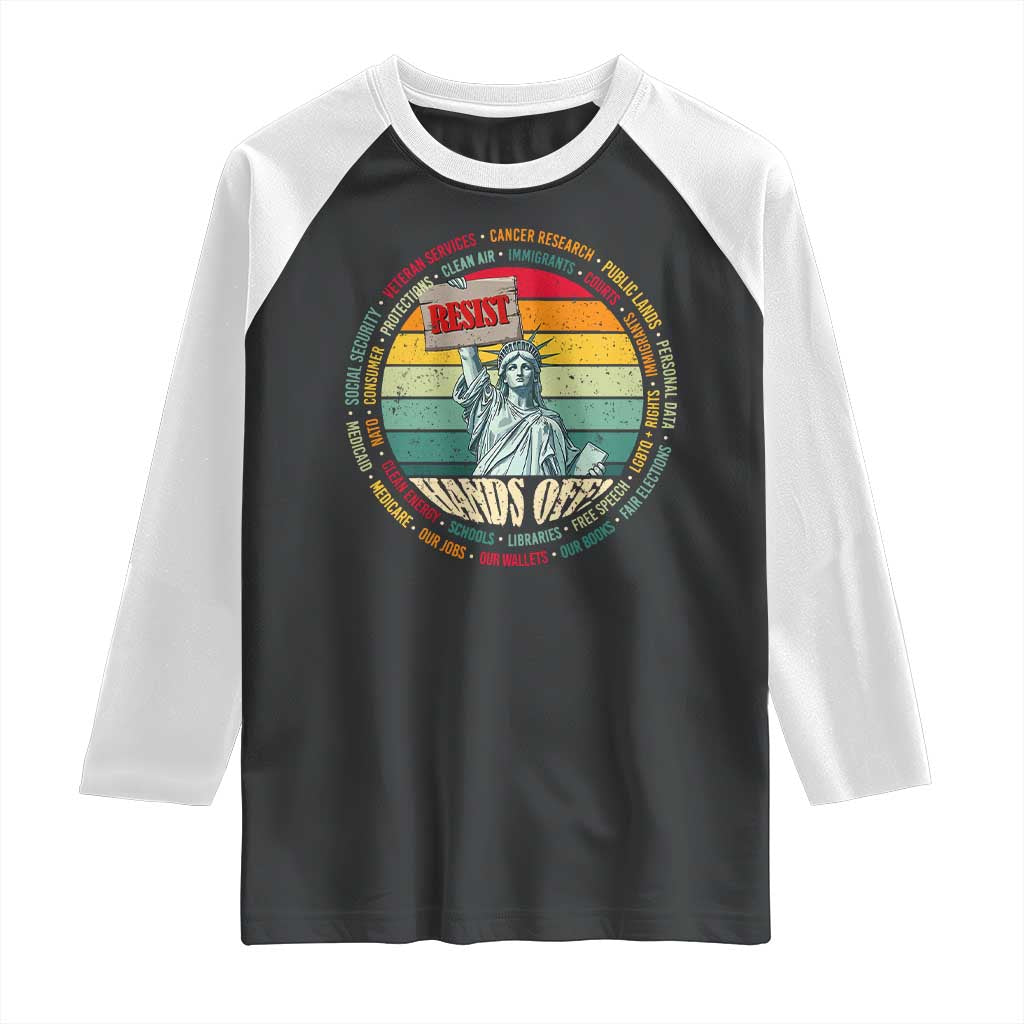 Funny Hands Off Raglan Shirt Resist Vintage Statue Of Liberty TS11 Black White Print Your Wear