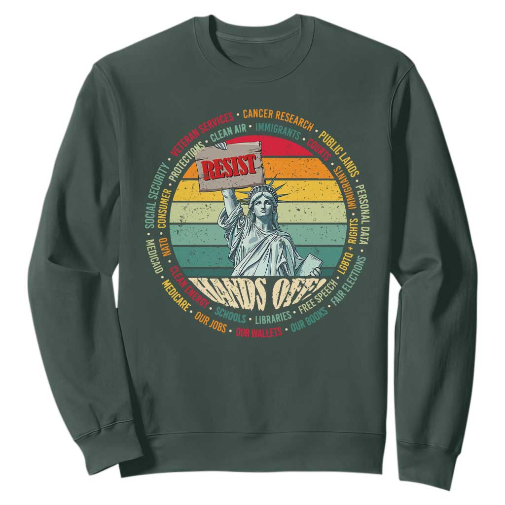 Funny Hands Off Sweatshirt Resist Vintage Statue Of Liberty TS11 Dark Forest Green Print Your Wear