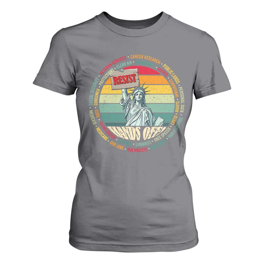 Funny Hands Off T Shirt For Women Resist Vintage Statue Of Liberty TS11 Charcoal Print Your Wear