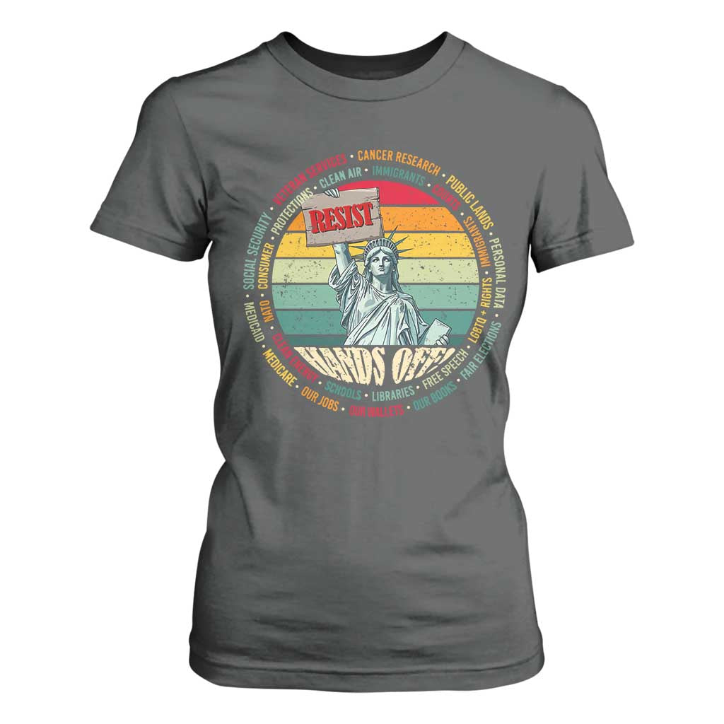 Funny Hands Off T Shirt For Women Resist Vintage Statue Of Liberty TS11 Dark Heather Print Your Wear