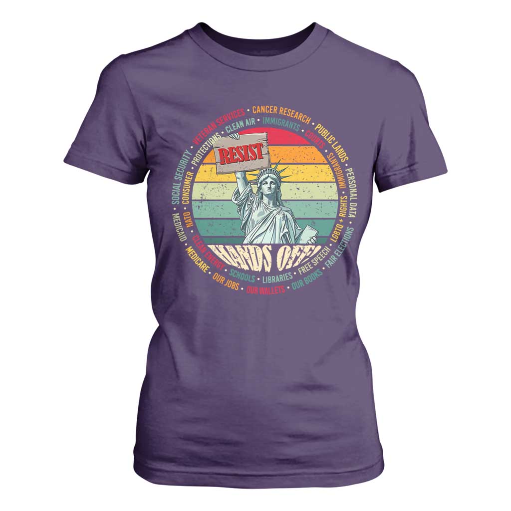 Funny Hands Off T Shirt For Women Resist Vintage Statue Of Liberty TS11 Purple Print Your Wear