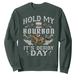 Funny Hold My Bourbon It's Derby Day Sweatshirt Horse Racing TS11 Dark Forest Green Print Your Wear