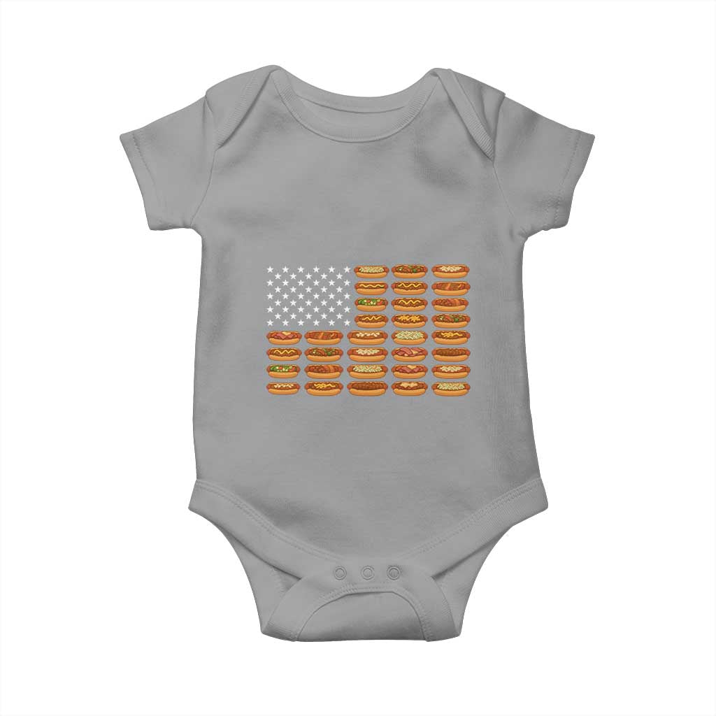 Funny Hot Dog American Flag Baby Onesie Patriotic USA 4th of July Summer BBQ Party TS02 Sport Gray Print Your Wear