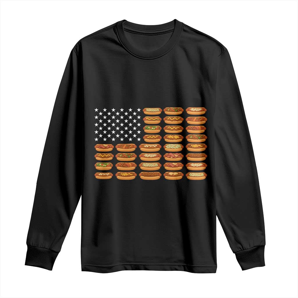 Funny Hot Dog American Flag Long Sleeve Shirt Patriotic USA 4th of July Summer BBQ Party TS02 Black Print Your Wear