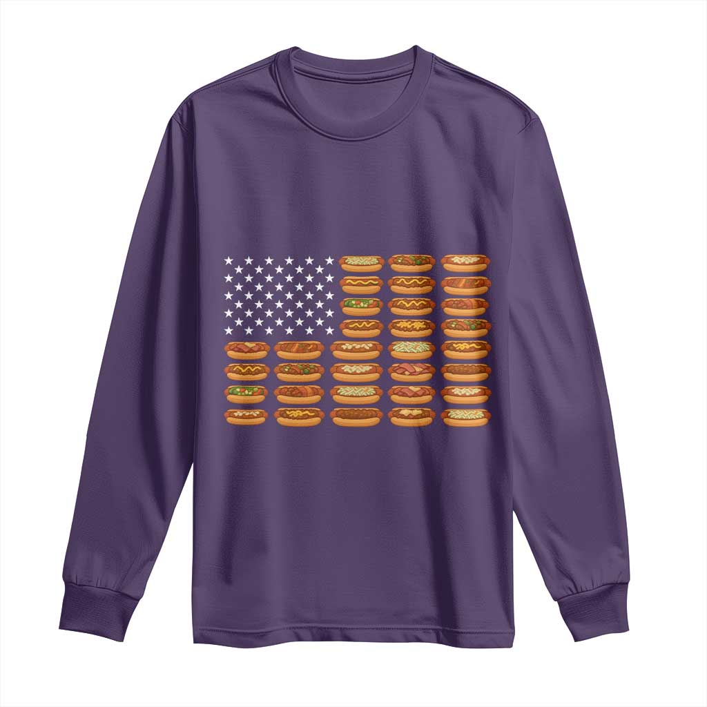Funny Hot Dog American Flag Long Sleeve Shirt Patriotic USA 4th of July Summer BBQ Party TS02 Purple Print Your Wear