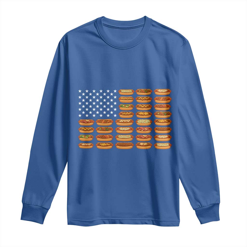 Funny Hot Dog American Flag Long Sleeve Shirt Patriotic USA 4th of July Summer BBQ Party TS02 Royal Blue Print Your Wear