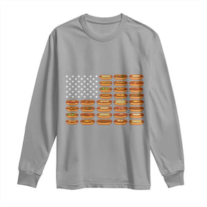 Funny Hot Dog American Flag Long Sleeve Shirt Patriotic USA 4th of July Summer BBQ Party TS02 Sport Gray Print Your Wear