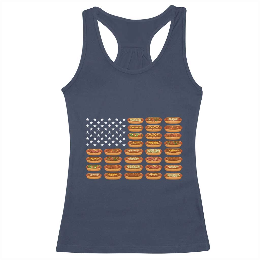 Funny Hot Dog American Flag Racerback Tank Top Patriotic USA 4th of July Summer BBQ Party TS02 Navy Print Your Wear