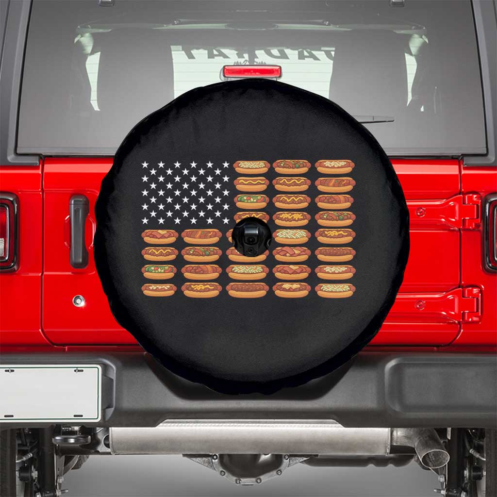 Funny Hot Dog American Flag Spare Tire Cover Patriotic USA 4th of July Summer BBQ Party TS02 Black Print Your Wear