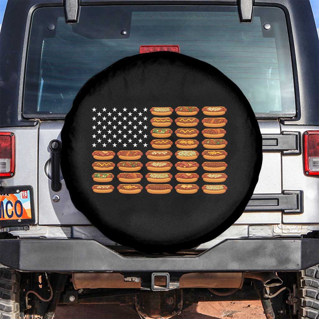 Funny Hot Dog American Flag Spare Tire Cover Patriotic USA 4th of July Summer BBQ Party TS02 No hole Black Print Your Wear