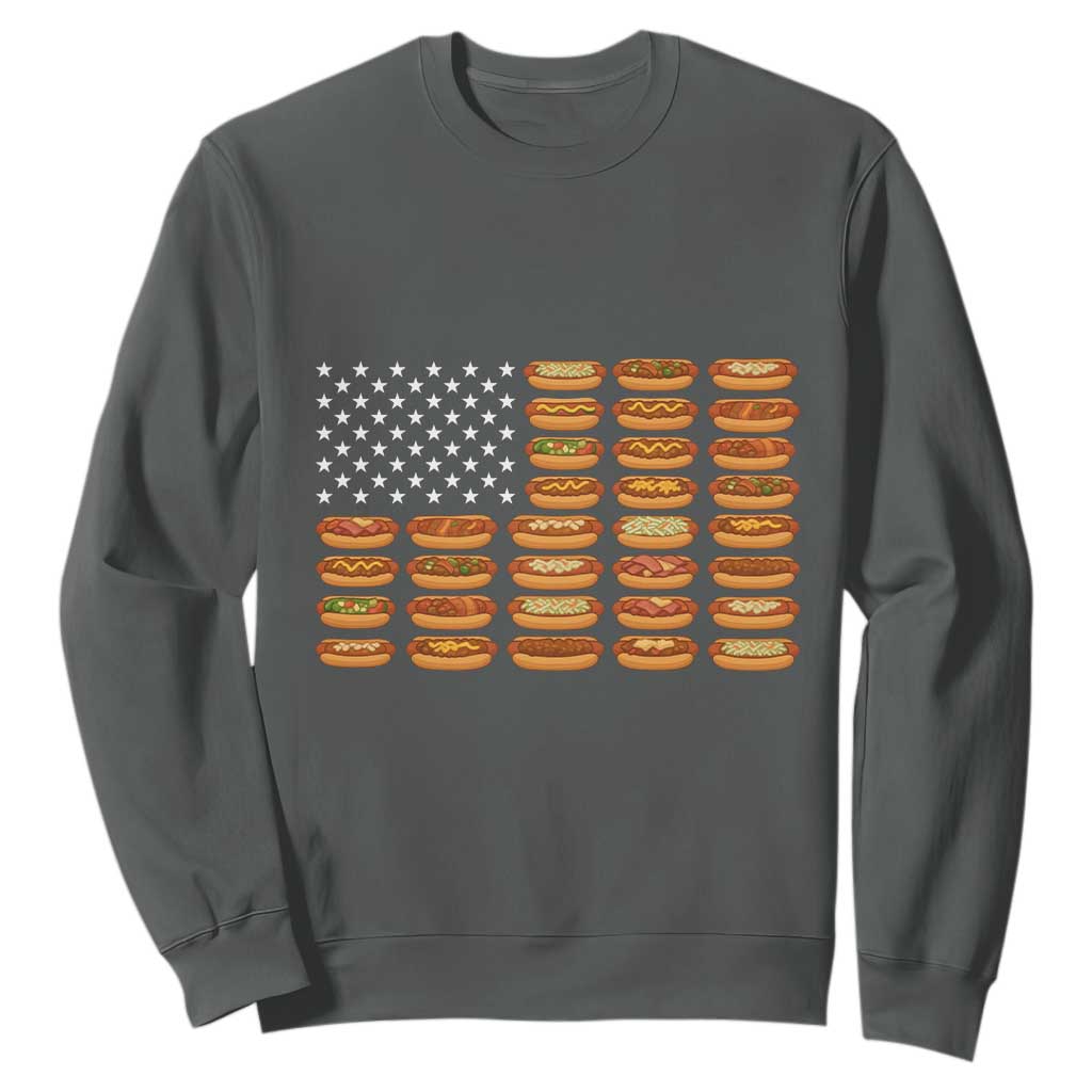 Funny Hot Dog American Flag Sweatshirt Patriotic USA 4th of July Summer BBQ Party TS02 Dark Heather Print Your Wear