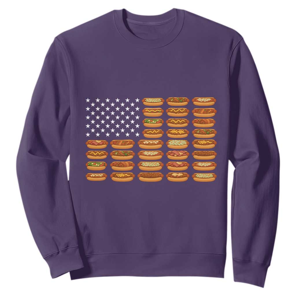 Funny Hot Dog American Flag Sweatshirt Patriotic USA 4th of July Summer BBQ Party TS02 Purple Print Your Wear