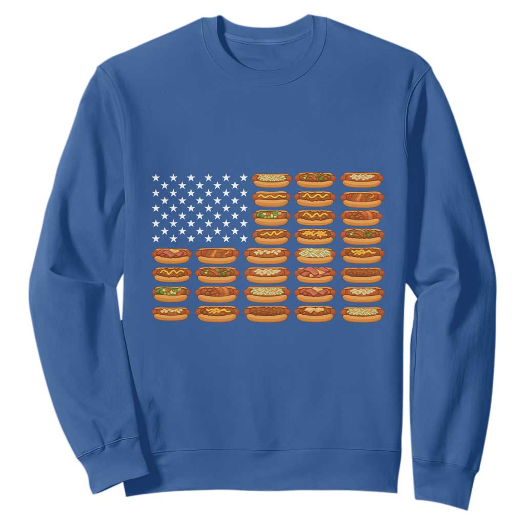 Funny Hot Dog American Flag Sweatshirt Patriotic USA 4th of July Summer BBQ Party TS02 Royal Blue Print Your Wear