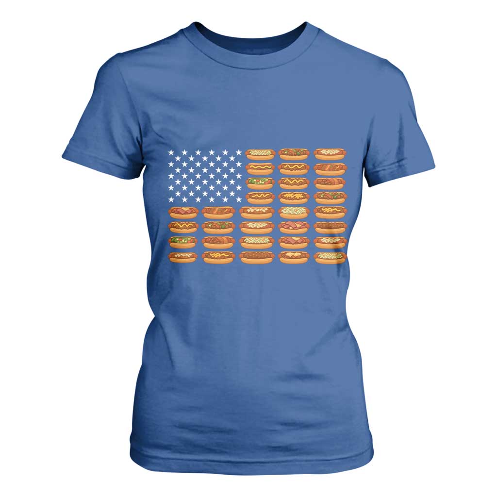Funny Hot Dog American Flag T Shirt For Women Patriotic USA 4th of July Summer BBQ Party TS02 Royal Blue Print Your Wear