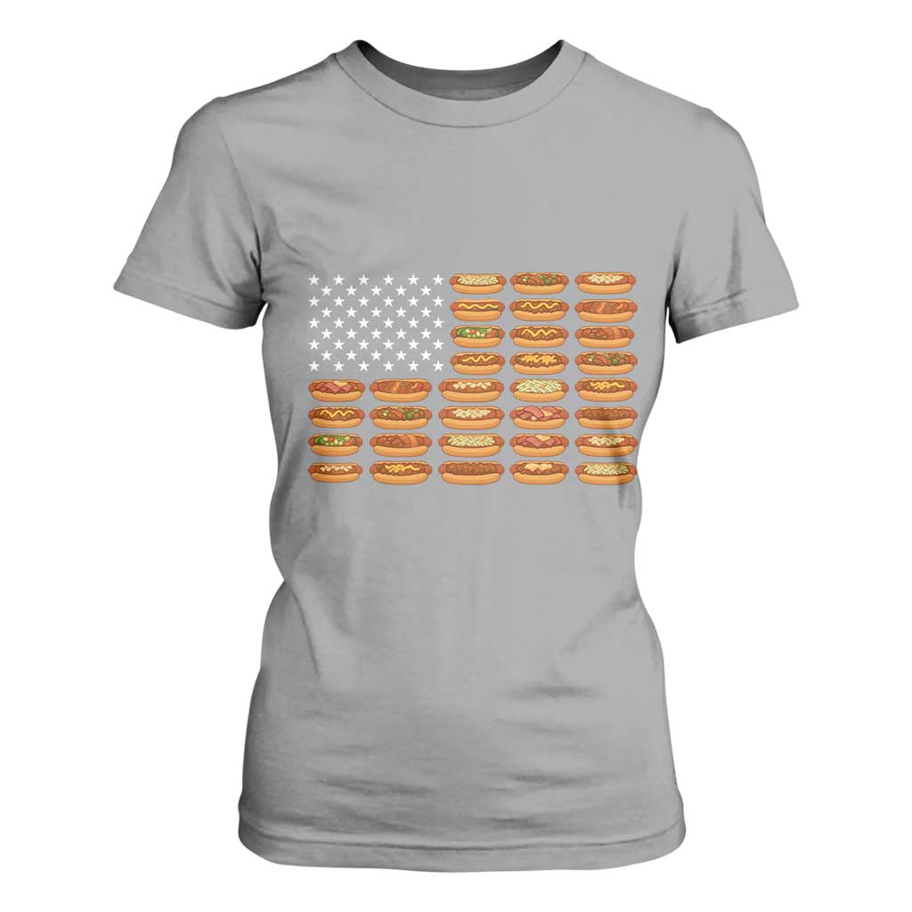 Funny Hot Dog American Flag T Shirt For Women Patriotic USA 4th of July Summer BBQ Party TS02 Sport Gray Print Your Wear